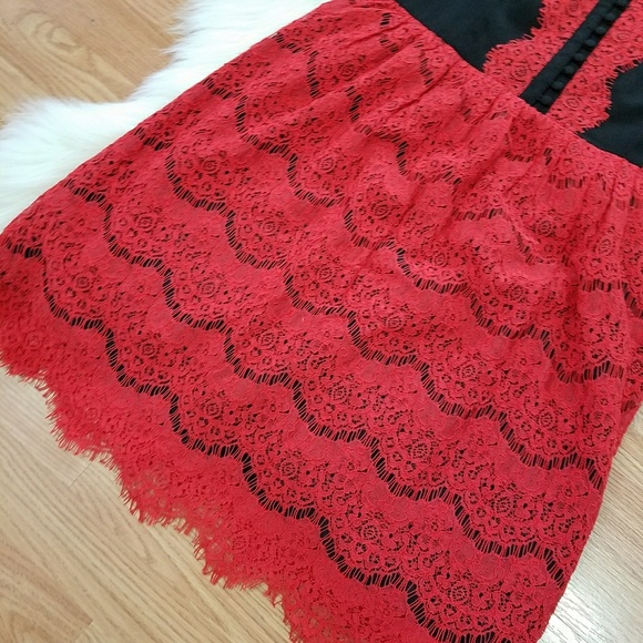 NWT Kensie Black & Red Lace Trim Dress w Buttons - Picture 4 of 7